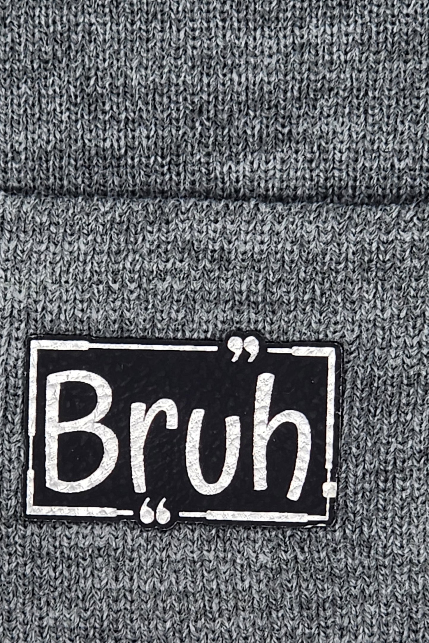 Kids Winter Knit Hat "Bruh" Black Leatherette Patch