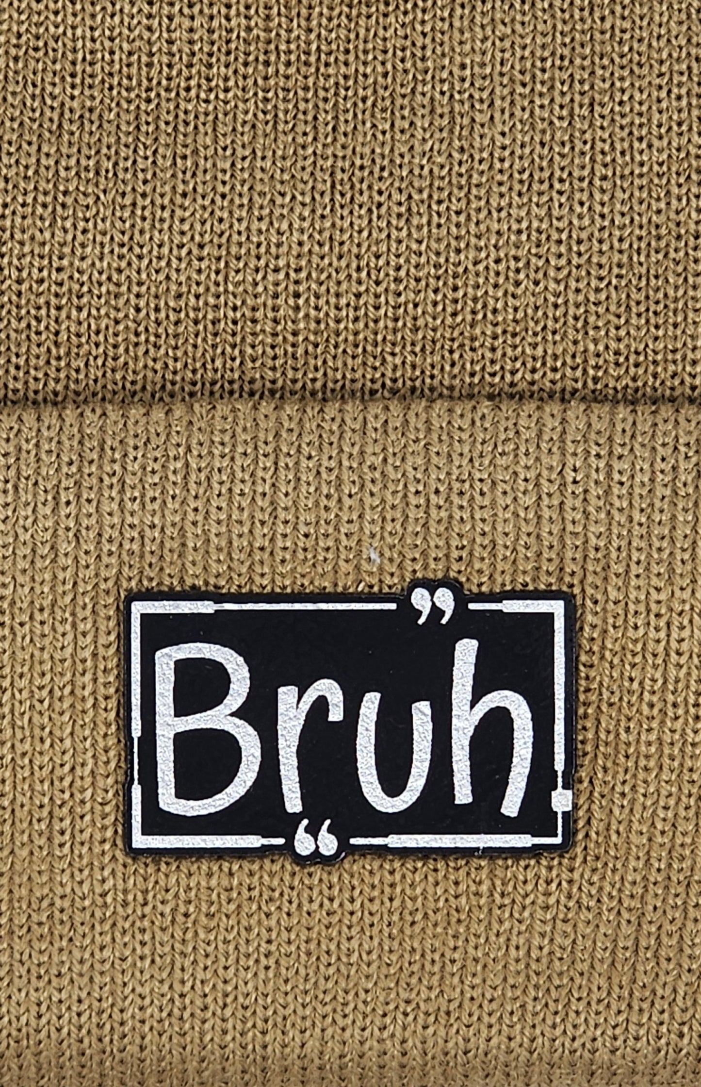 Kids Winter Knit Hat "Bruh" Black Leatherette Patch