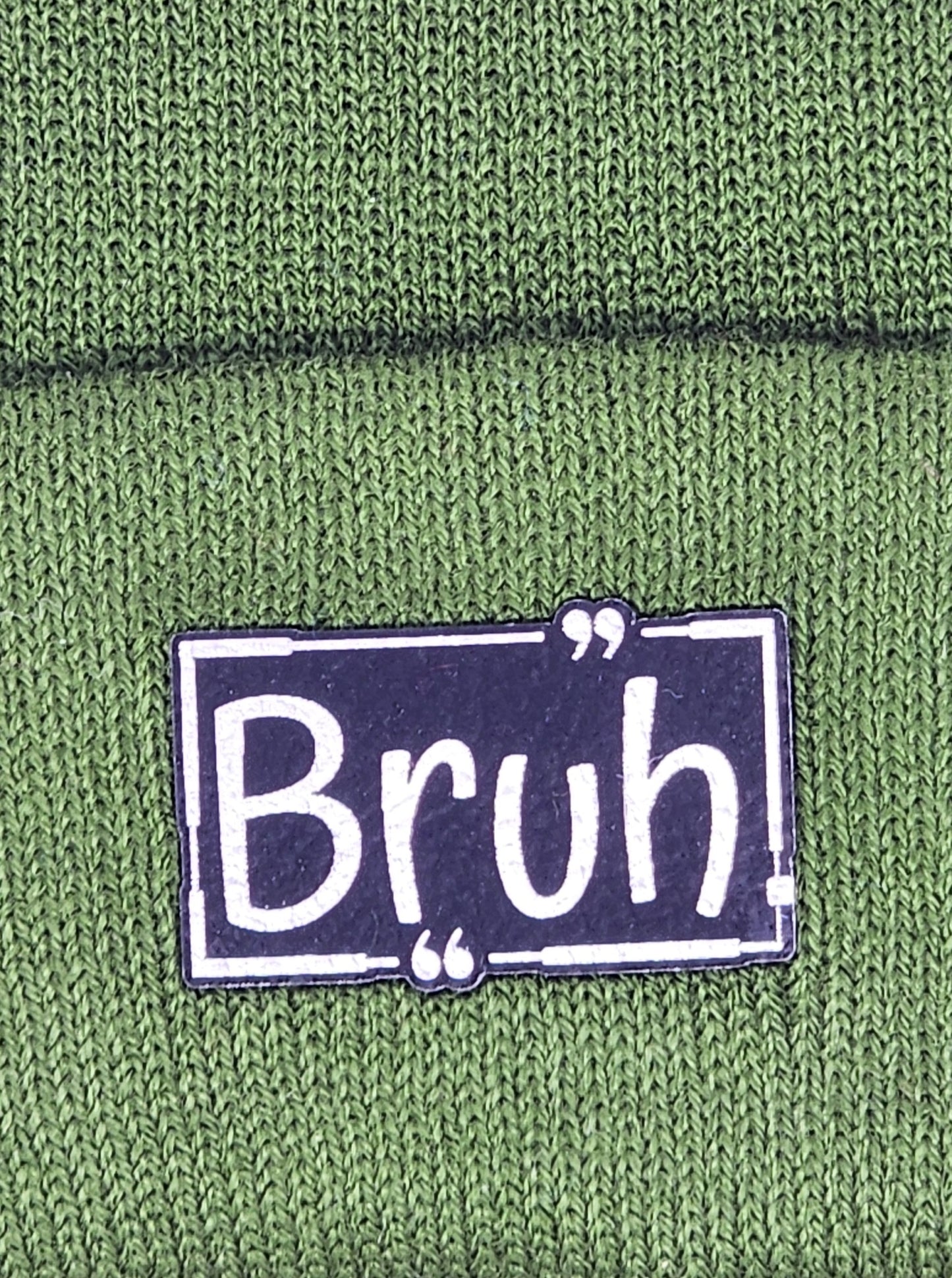 Kids Winter Knit Hat "Bruh" Black Leatherette Patch