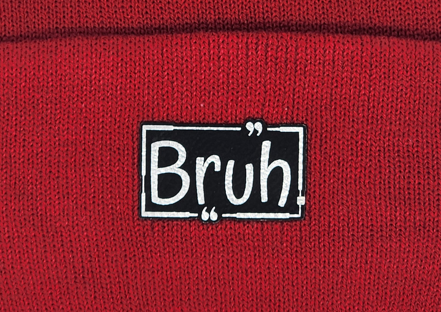 Kids Winter Knit Hat "Bruh" Black Leatherette Patch