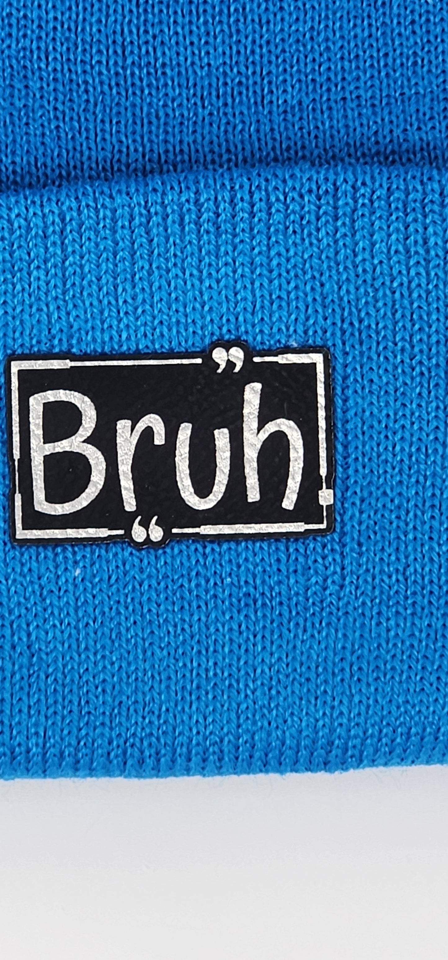 Kids Winter Knit Hat "Bruh" Black Leatherette Patch