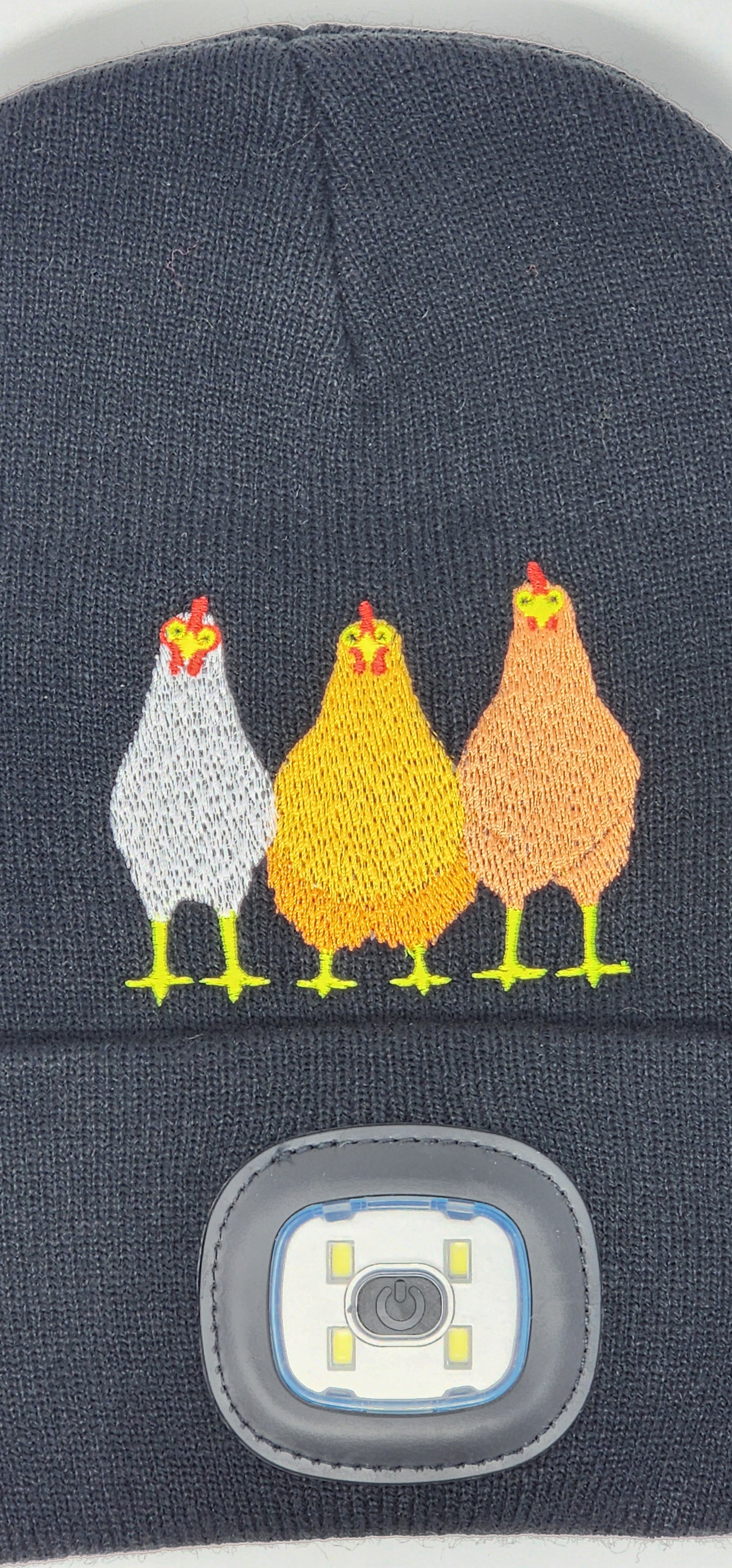 Embroidered Chickens Beanie with rechargeable light| Embroidered Hat | Camping | Walking | Hiking | Jogging | Night Shift