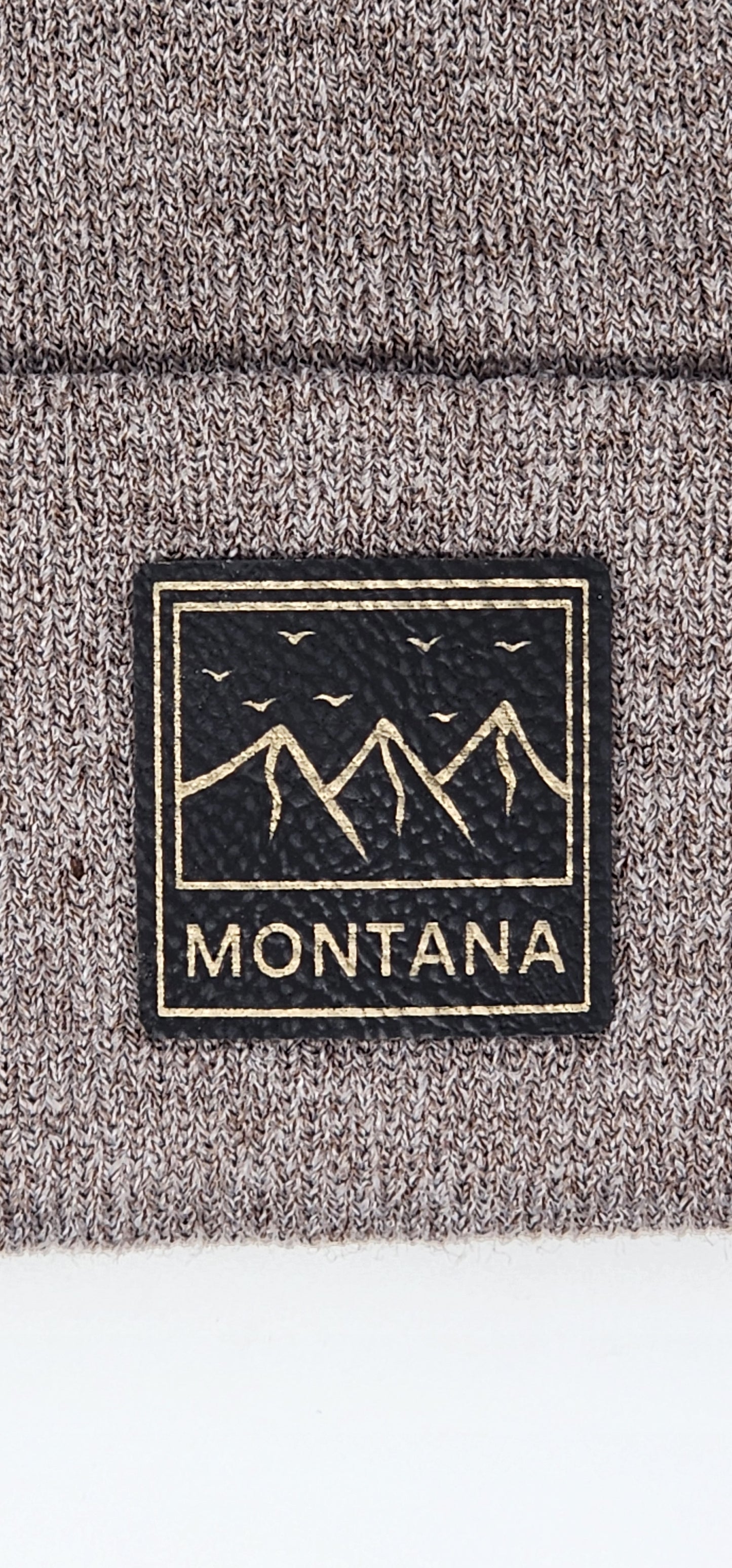 Montana Knit Beanie with Black and Gold Laser Engraved Patch | Unique Winter Hat | Gift for Mom, Dad, Sister, Brother, Friend