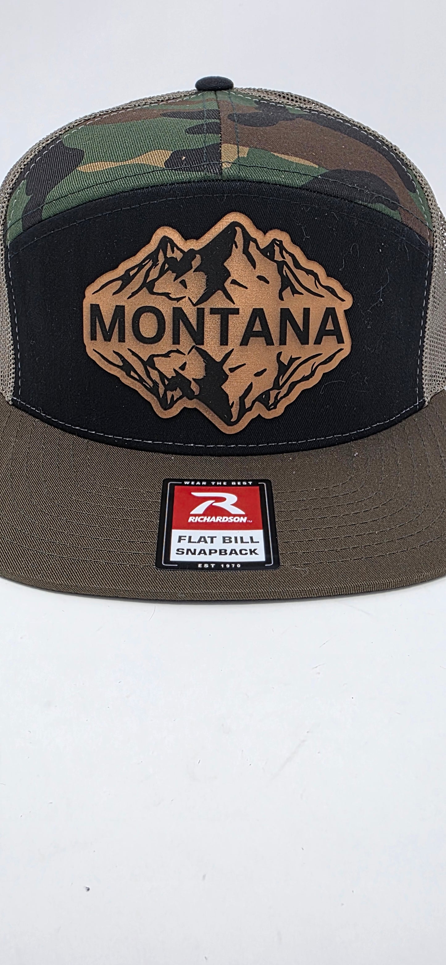 Rugged Richardson Flat Bill Snapback Hat with Laser-Engraved Montana Mountain Reflection