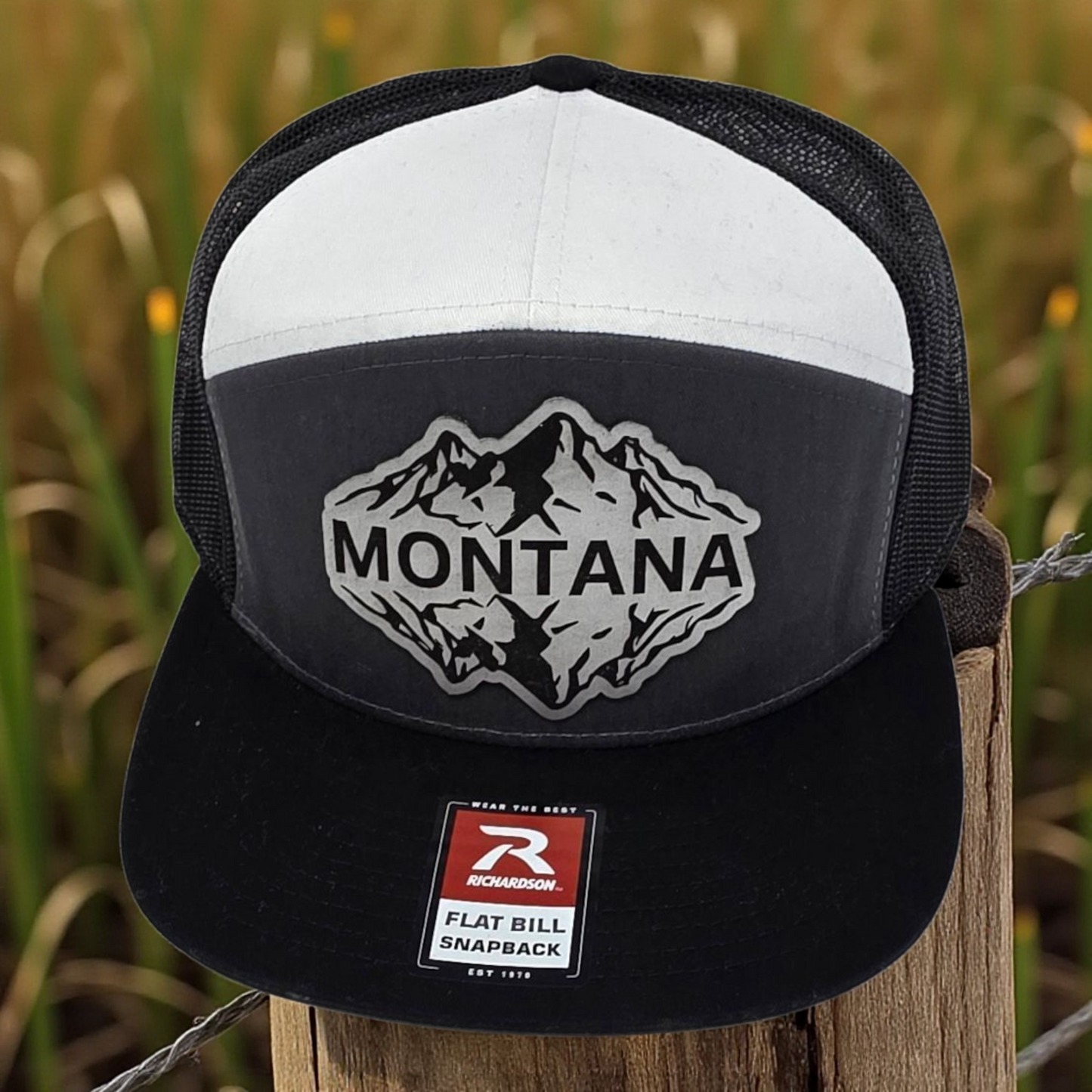 Rugged Richardson Flat Bill Snapback Hat with Laser-Engraved Montana Mountain Reflection
