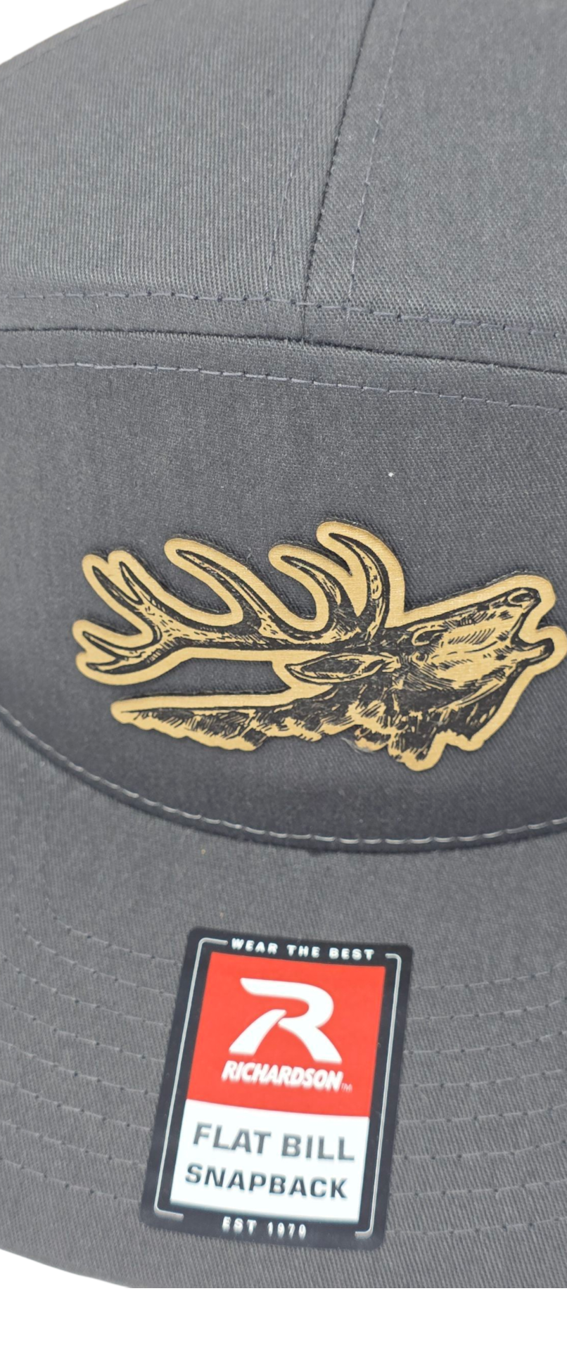 Richardson Flat Bill Snapback Hat with Laser-Engraved Bugling Elk Patch