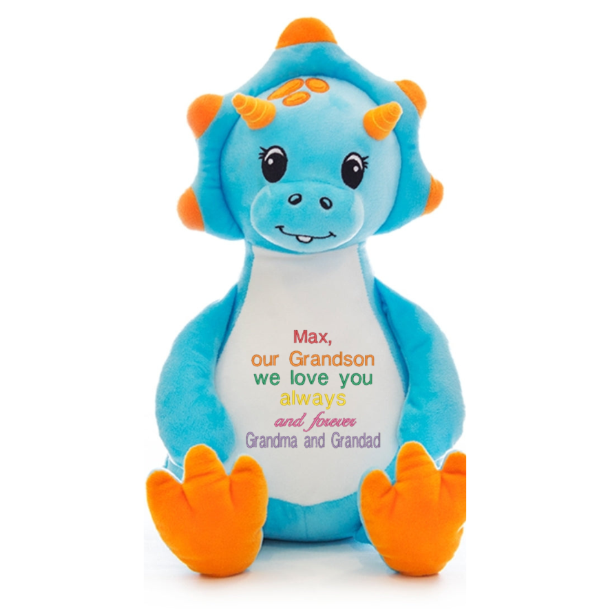 Blue Dinosaur - Personalized Embroidered Message
