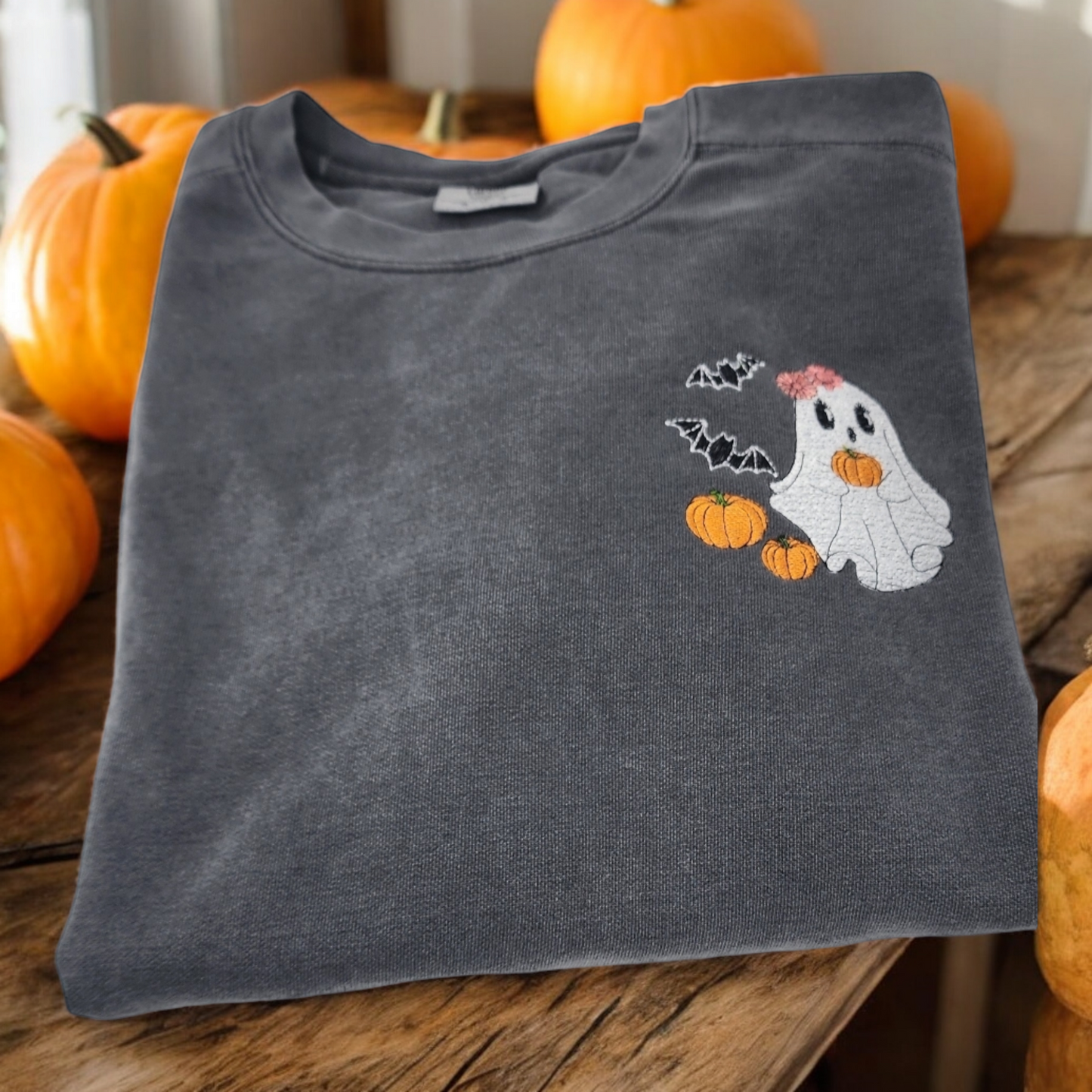 Spooky Cute Ghost Embroidered Comfort Colors Sweatshirt | Halloween Crewneck