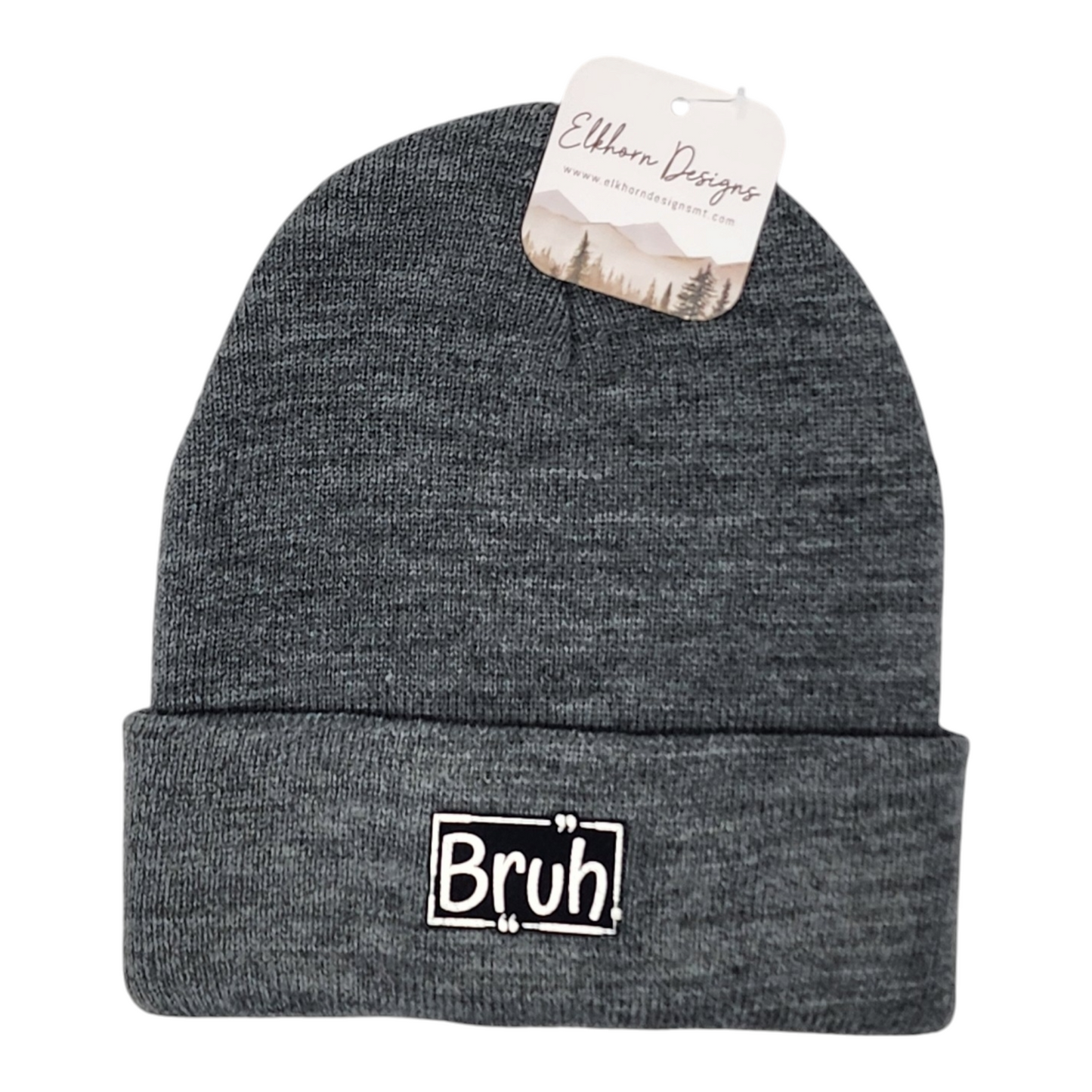 Kids Winter Knit Hat "Bruh" Black Leatherette Patch