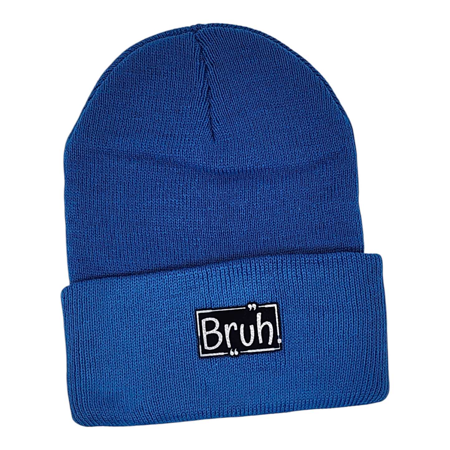 Kids Winter Knit Hat "Bruh" Black Leatherette Patch
