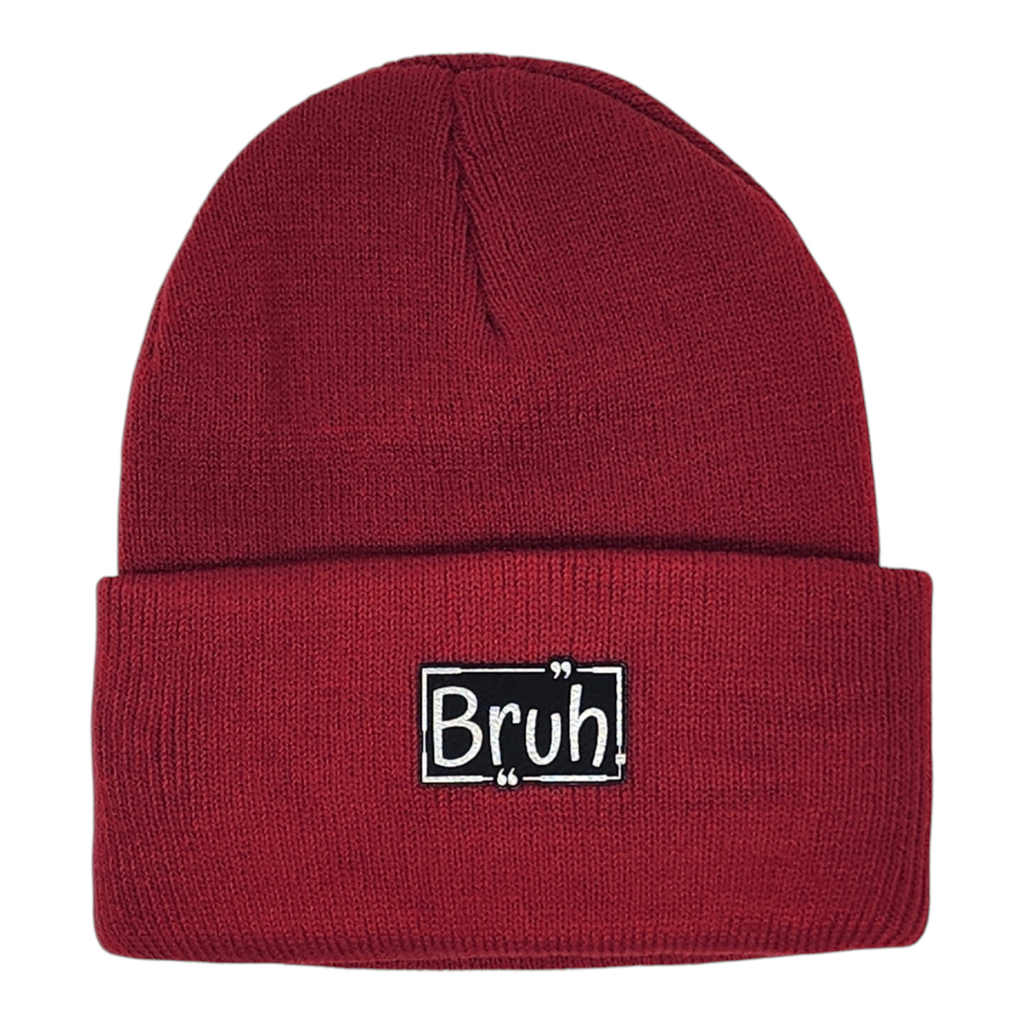 Kids Winter Knit Hat "Bruh" Black Leatherette Patch