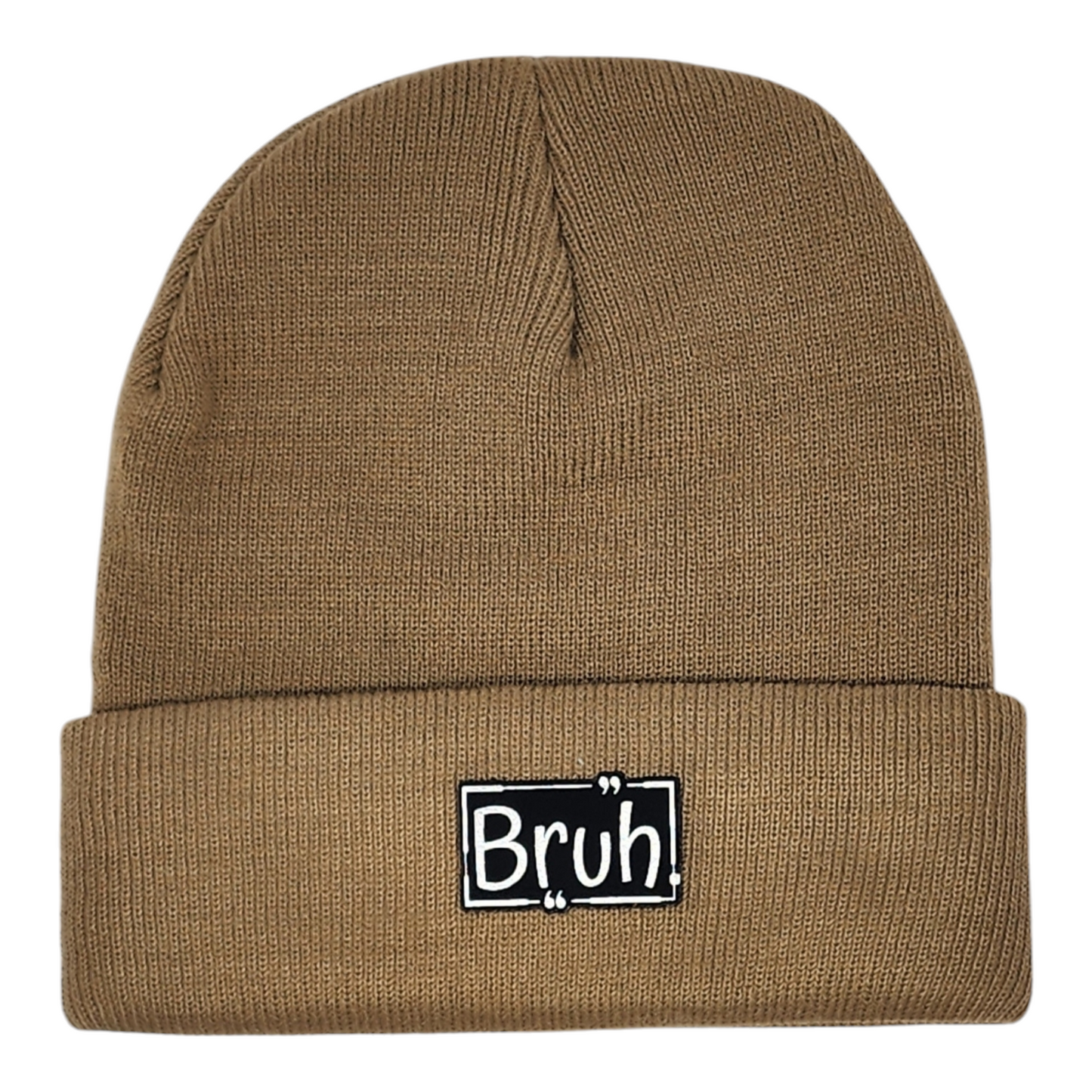 Kids Winter Knit Hat "Bruh" Black Leatherette Patch