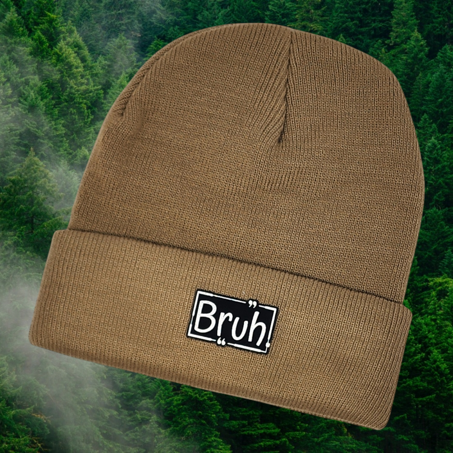 Kids Winter Knit Hat "Bruh" Black Leatherette Patch