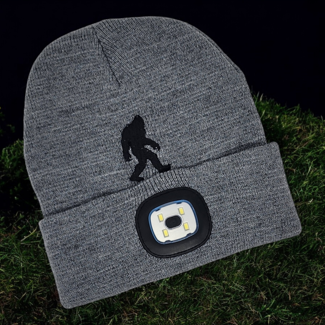 Bigfoot Embroidered Beanie with rechargeable light| Embroidered Hat | Camping | Walking | Hiking | Jogging | Night Shift
