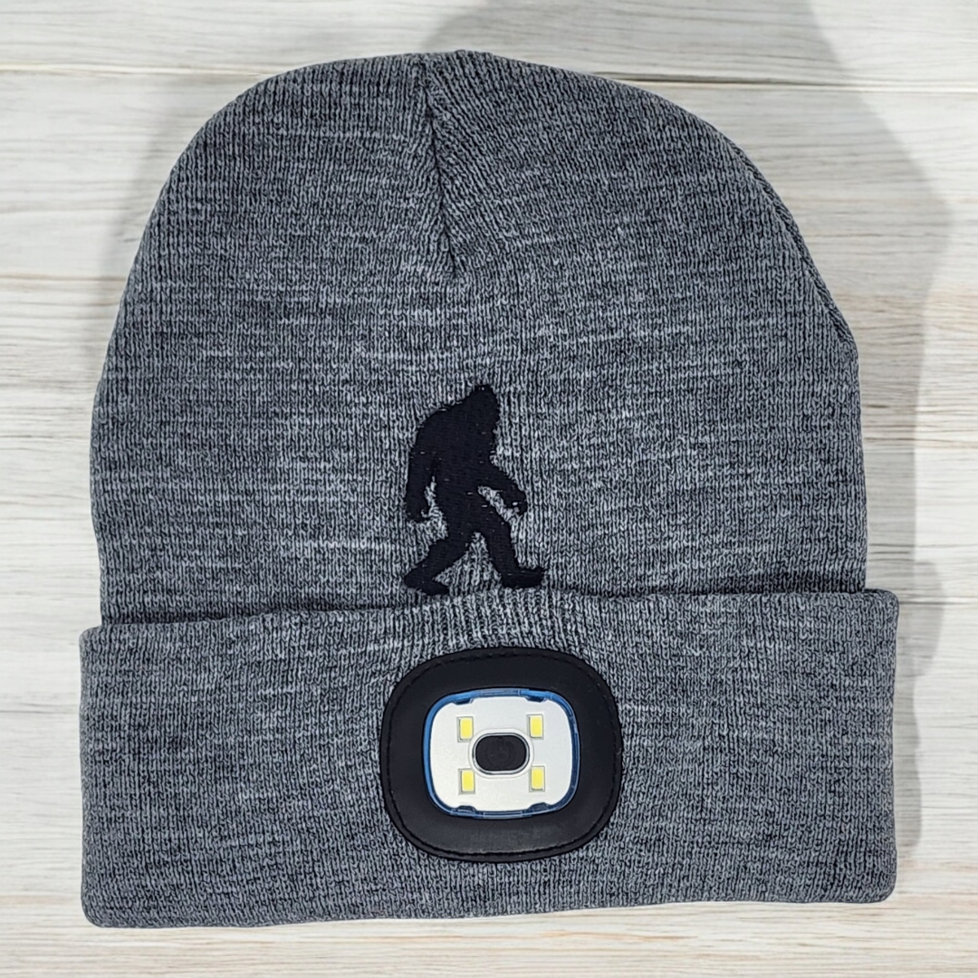 Bigfoot Embroidered Beanie with rechargeable light| Embroidered Hat | Camping | Walking | Hiking | Jogging | Night Shift