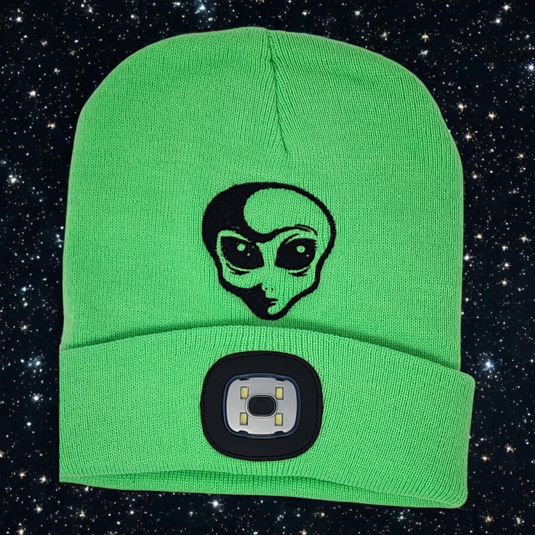 Embroidered Alien Beanie with rechargeable light| Embroidered Hat | Camping | Walking | Hiking | Jogging | Night Shift