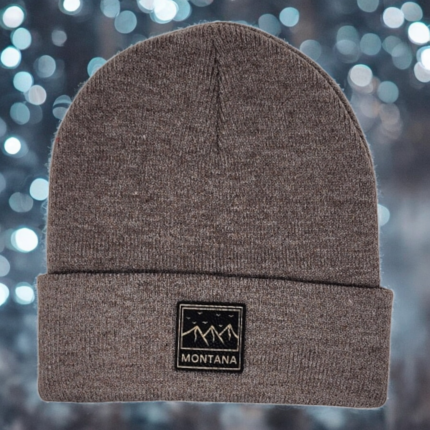 Montana Knit Beanie with Black and Gold Laser Engraved Patch | Unique Winter Hat | Gift for Mom, Dad, Sister, Brother, Friend