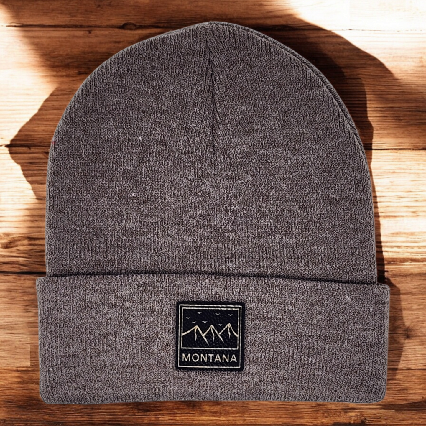 Montana Knit Beanie with Black and Gold Laser Engraved Patch | Unique Winter Hat | Gift for Mom, Dad, Sister, Brother, Friend
