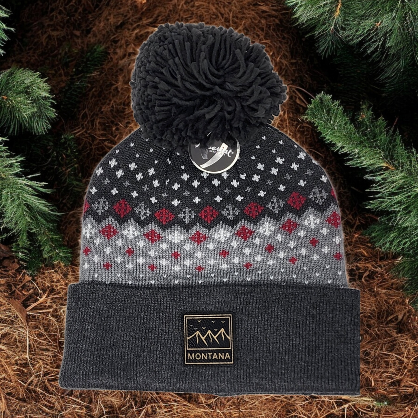 Montana Knit Beanie with Black and Gold Laser Engraved Patch | Unique Winter Hat | Gift for Mom, Dad, Sister, Brother, Friend