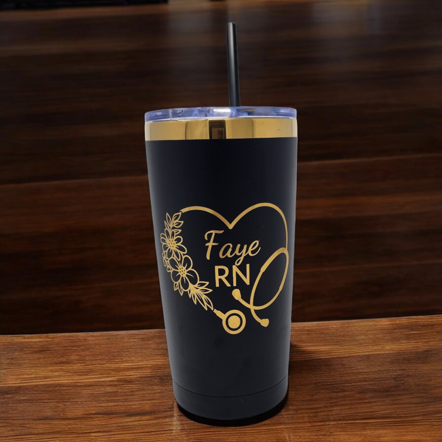 Personalized Nurse or CNA Tumbler Custom Gift Laser Engraved 20oz Black or White Gold Color Underlay Tumbler Unique Gift for Healthcare Worker
