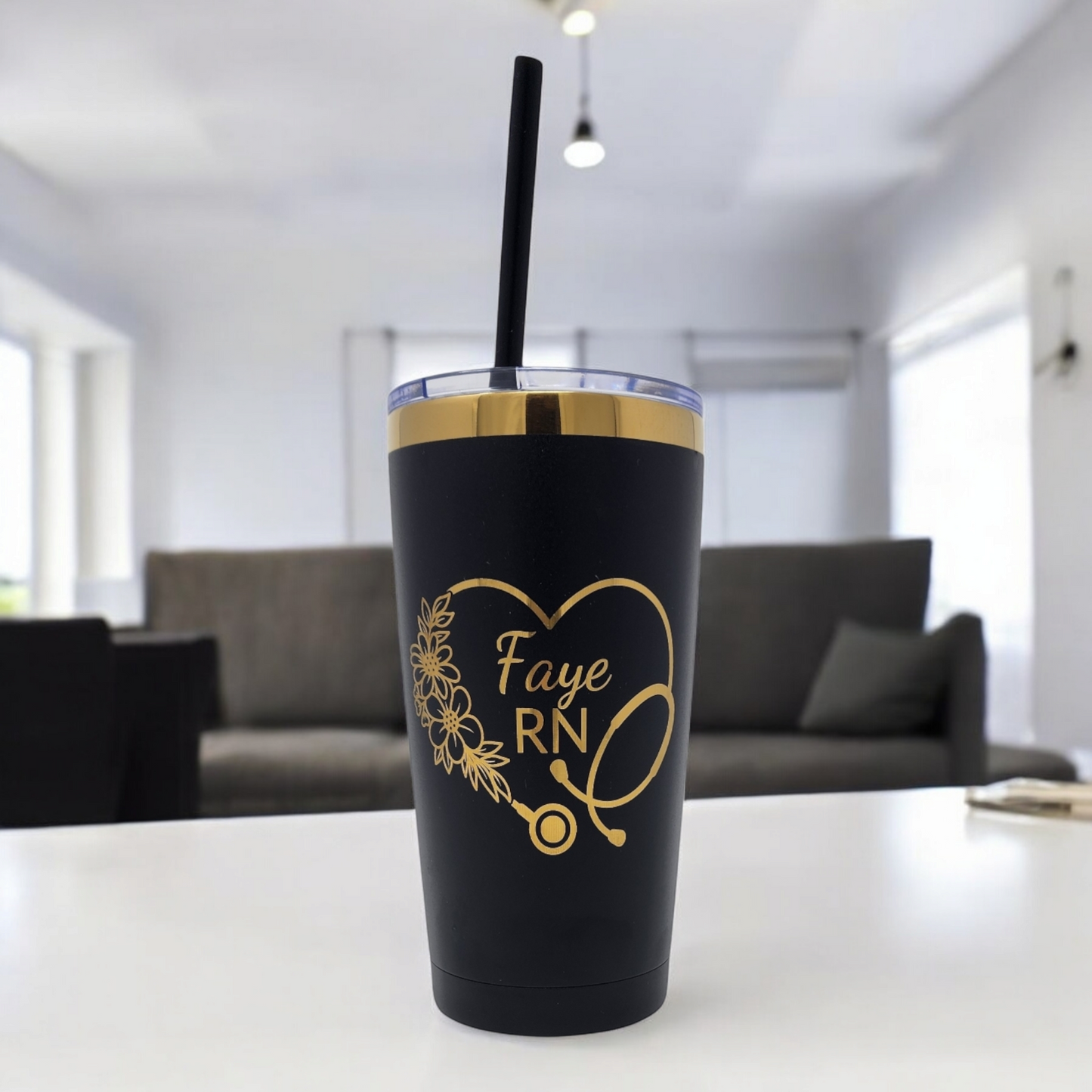 Personalized Nurse or CNA Tumbler Custom Gift Laser Engraved 20oz Black or White Gold Color Underlay Tumbler Unique Gift for Healthcare Worker