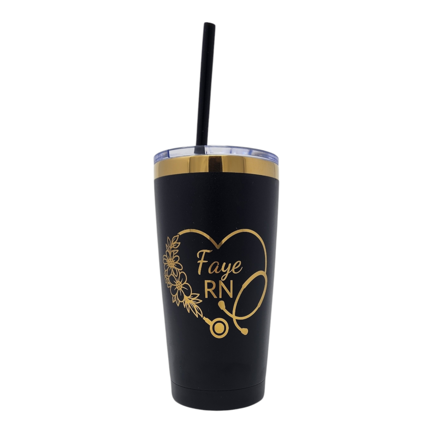 Personalized Nurse or CNA Tumbler Custom Gift Laser Engraved 20oz Black or White Gold Color Underlay Tumbler Unique Gift for Healthcare Worker