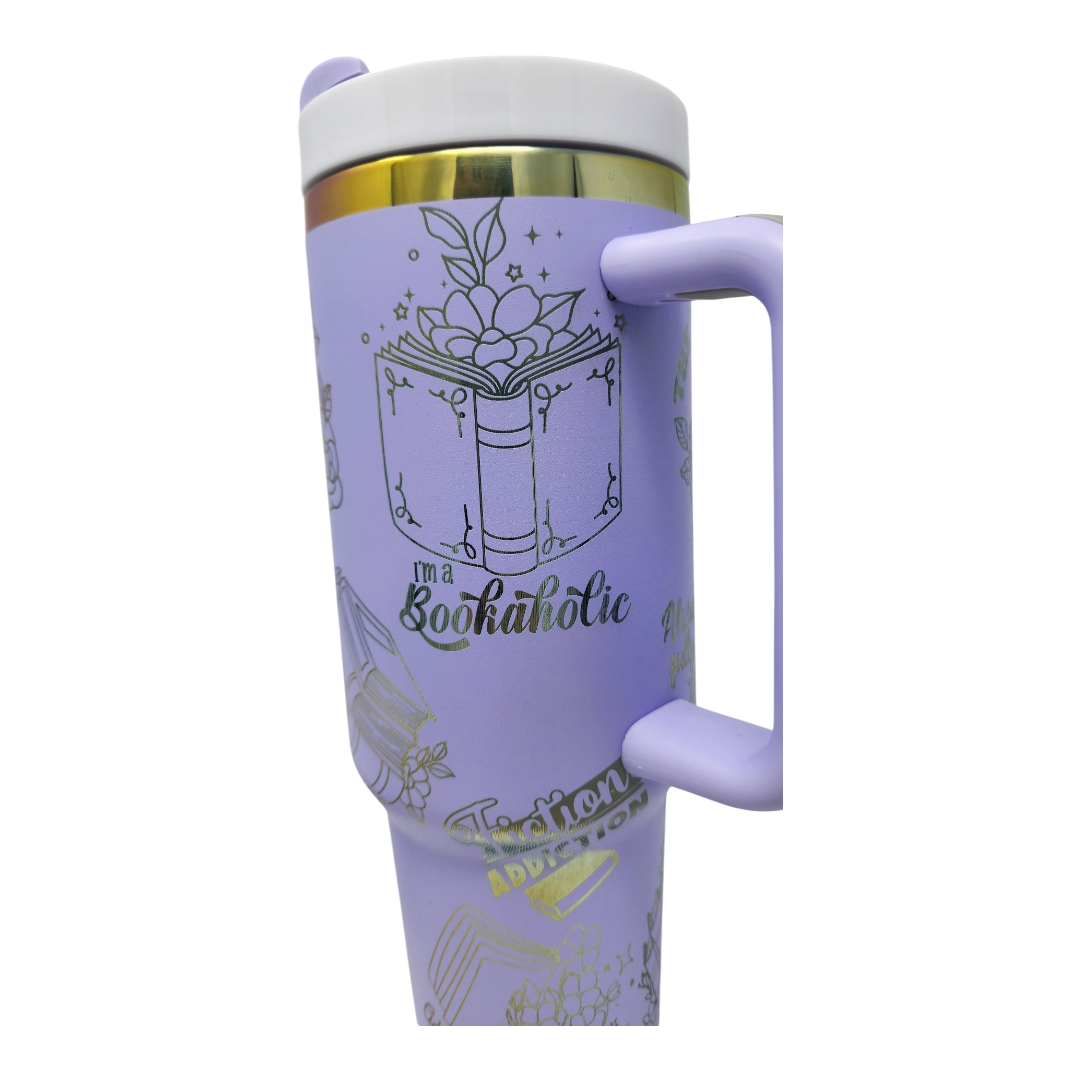Book Lovers Laser Engraved 40 oz Tumbler Lavender with Rainbow Plating