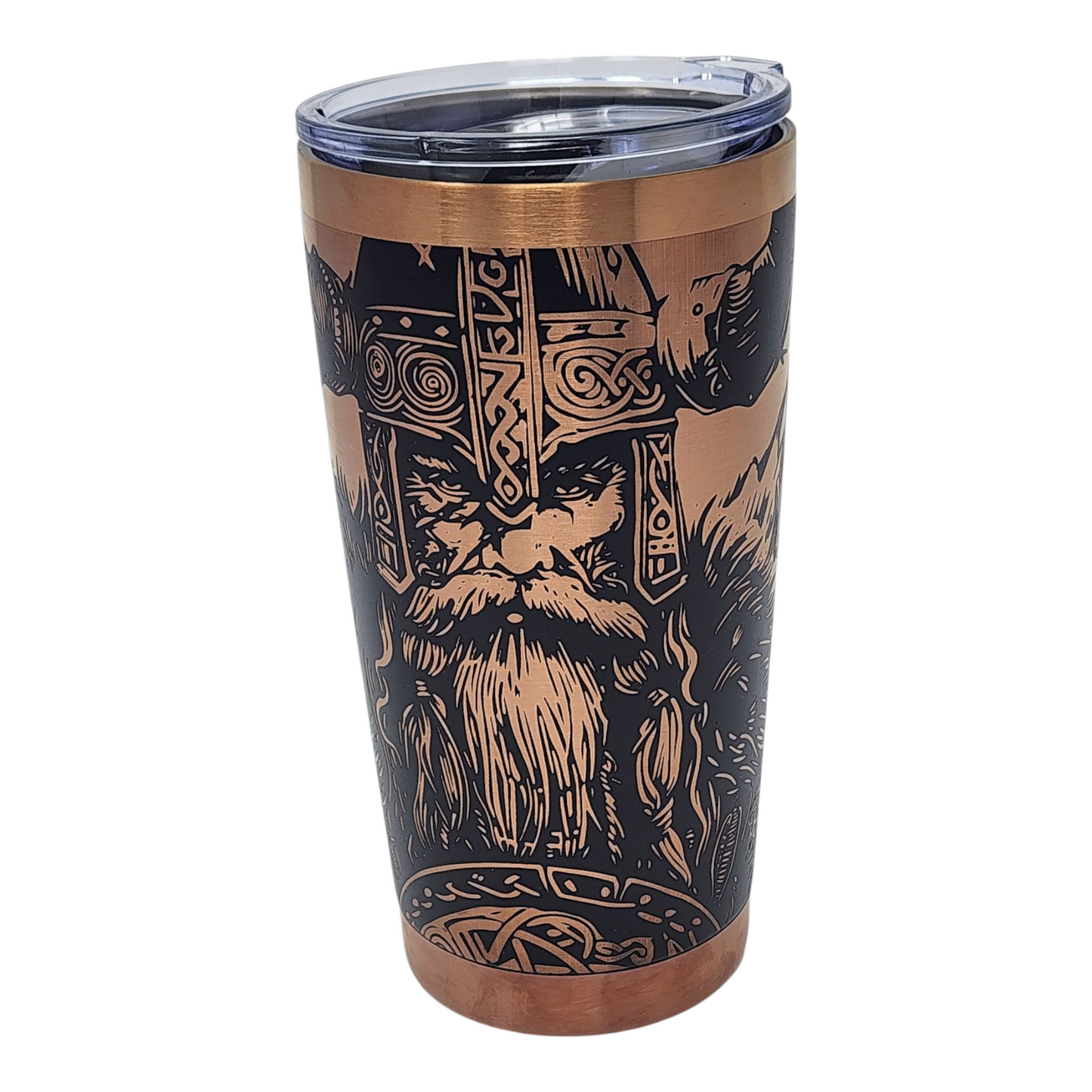 Laser Engraved Black and Copper Viking Designed Tumbler 20oz Hot or Iced Drinks