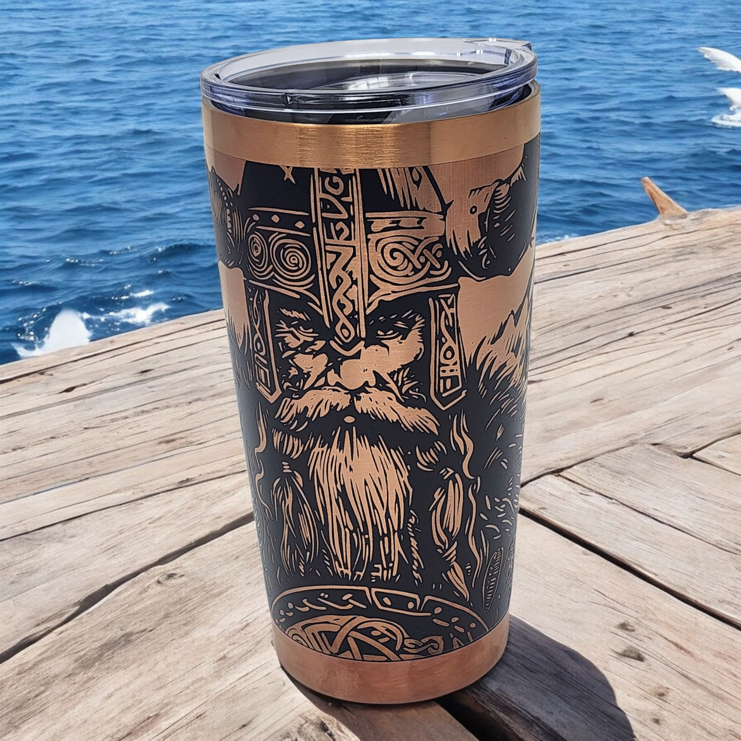 Laser Engraved Black and Copper Viking Designed Tumbler 20oz Hot or Iced Drinks