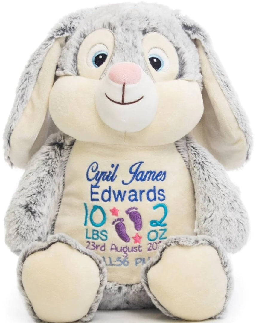Grey Bunny - Personalized Embroidered Message