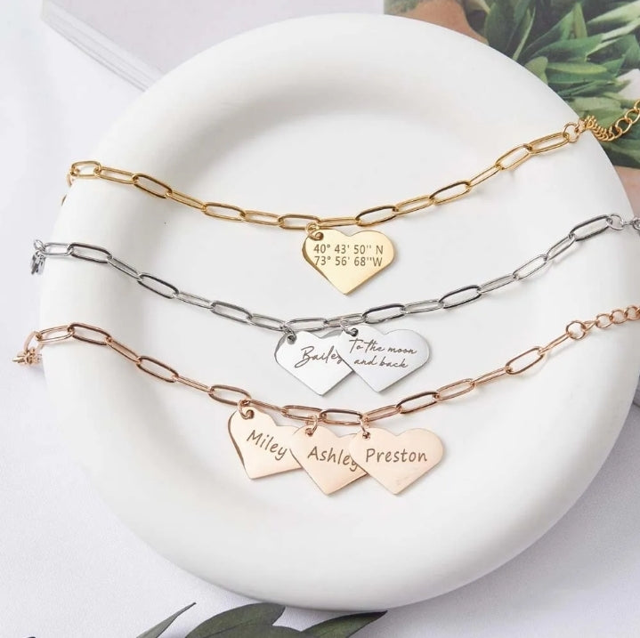 Personalized Heart Charm Bracelet
