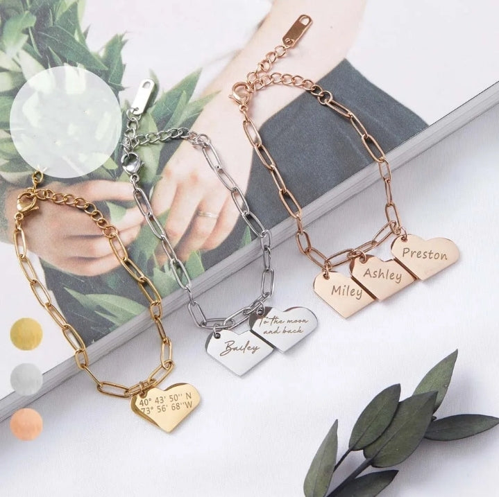 Personalized Heart Charm Bracelet