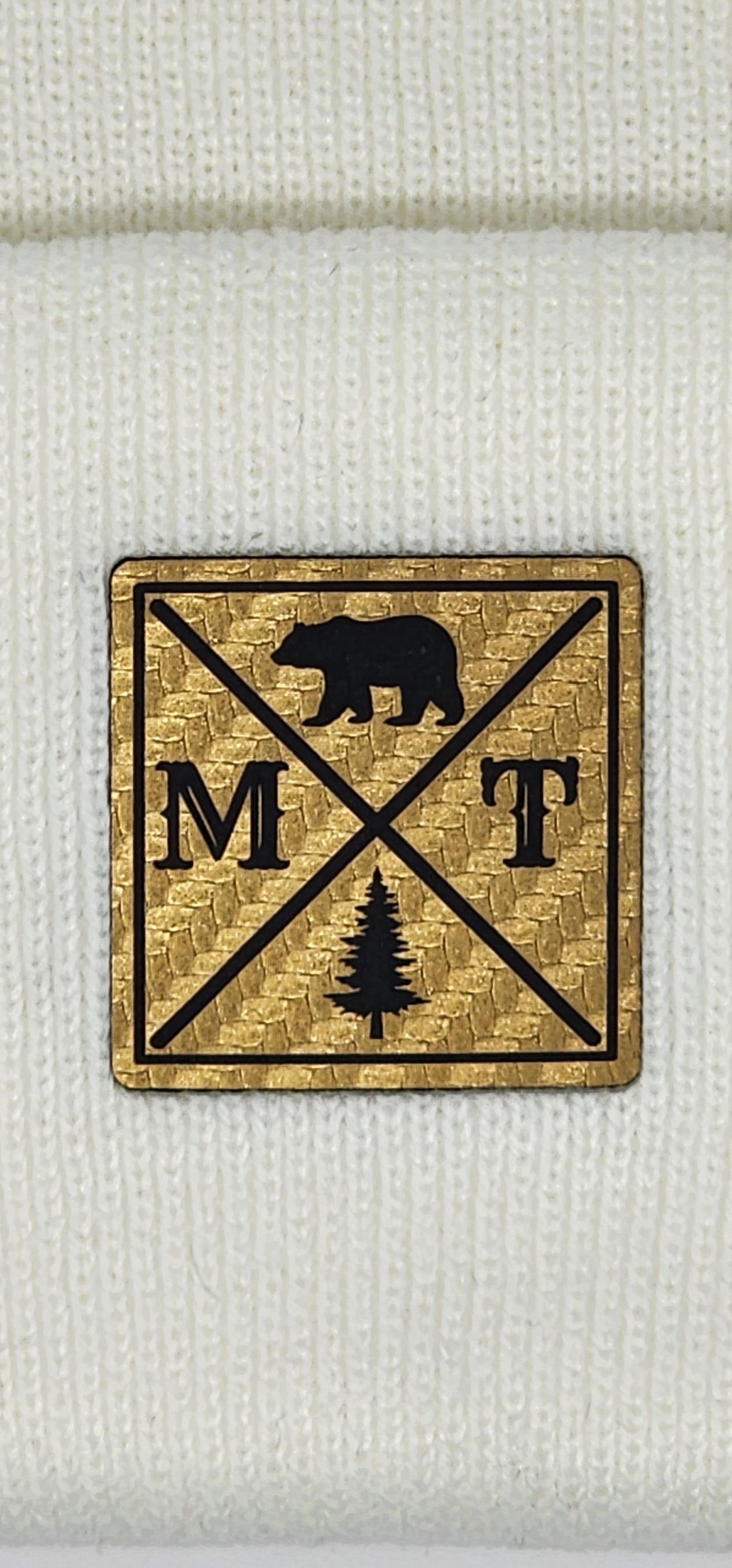 Montana Knit Beanie with Gold and Black Laser Engraved Patch | Unique Winter Hat | Gift for Mom, Dad, Sister, Brother, Friend
