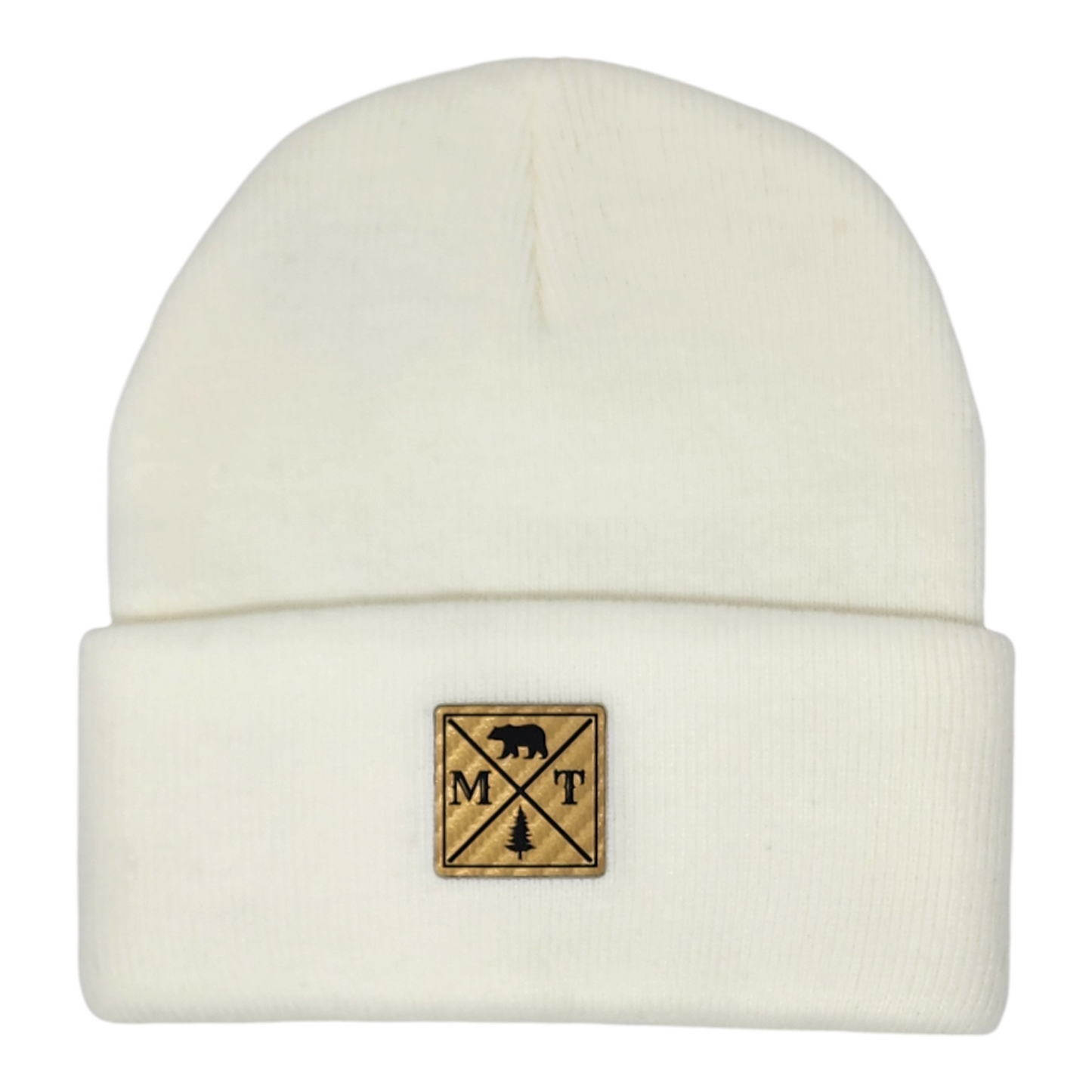 Montana Knit Beanie with Gold and Black Laser Engraved Patch | Unique Winter Hat | Gift for Mom, Dad, Sister, Brother, Friend