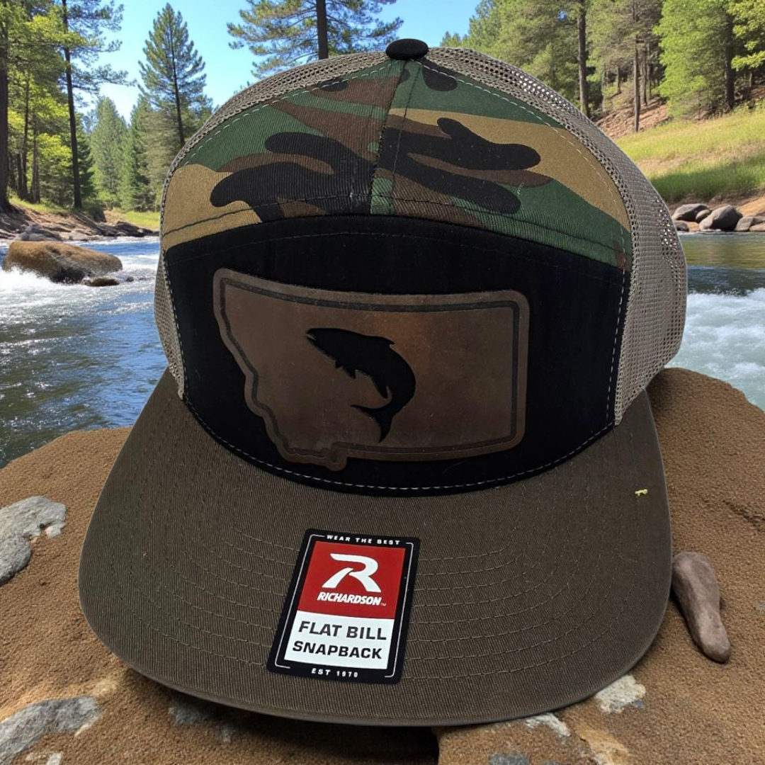 Richardson Flat Bill Snapback – Laser Engraved Montana State with Cutout Trout