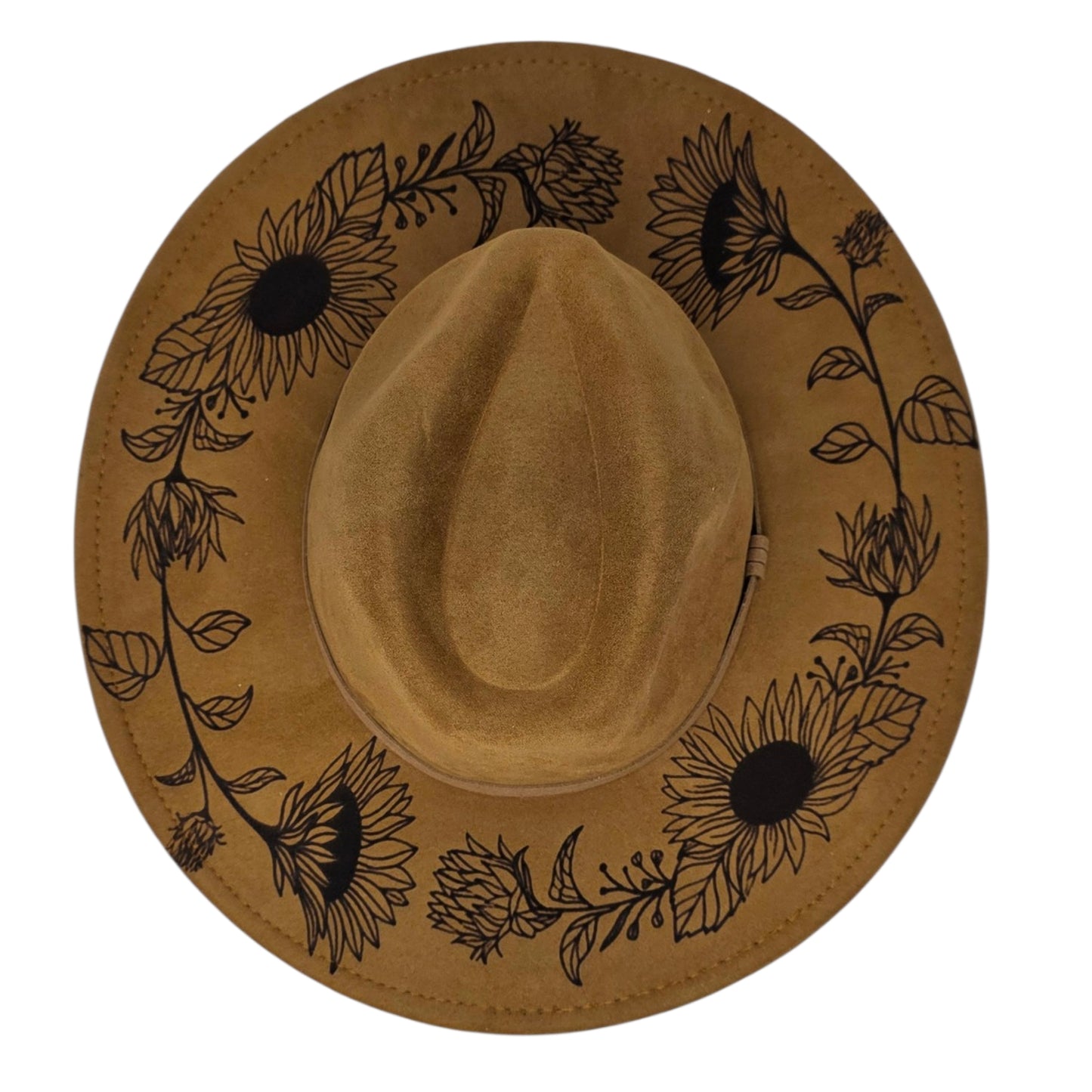 Sunflower Vegan Suede Cowboy Hat - Wide Flat Brim Rancher Style