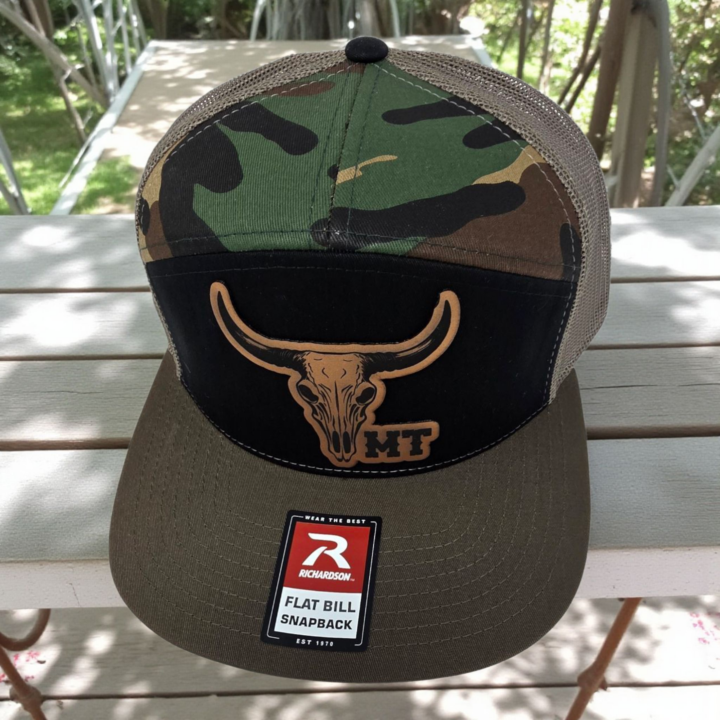 Western Richardson Flat Bill Snapback – Laser Engraved Cow Skull
