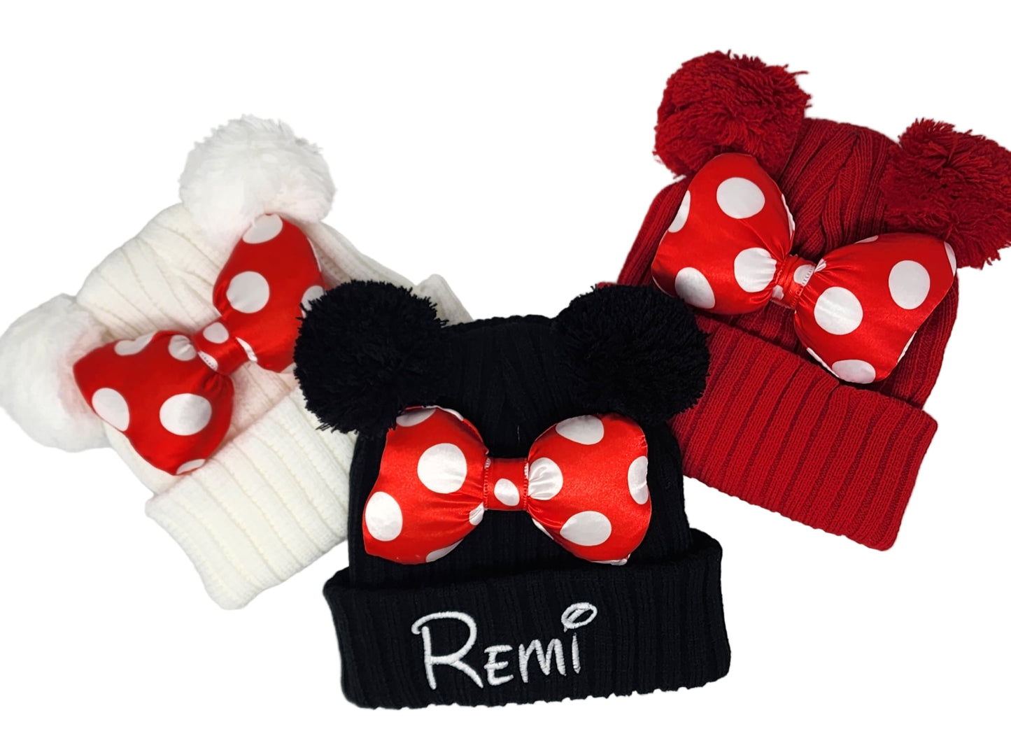 Personalized Embroidered BABY/TODDLER Size Mouse Ear Beanie | Double Pom | Unique Embroidered Hat | Baby Girl | Toddler | Embroidered Name