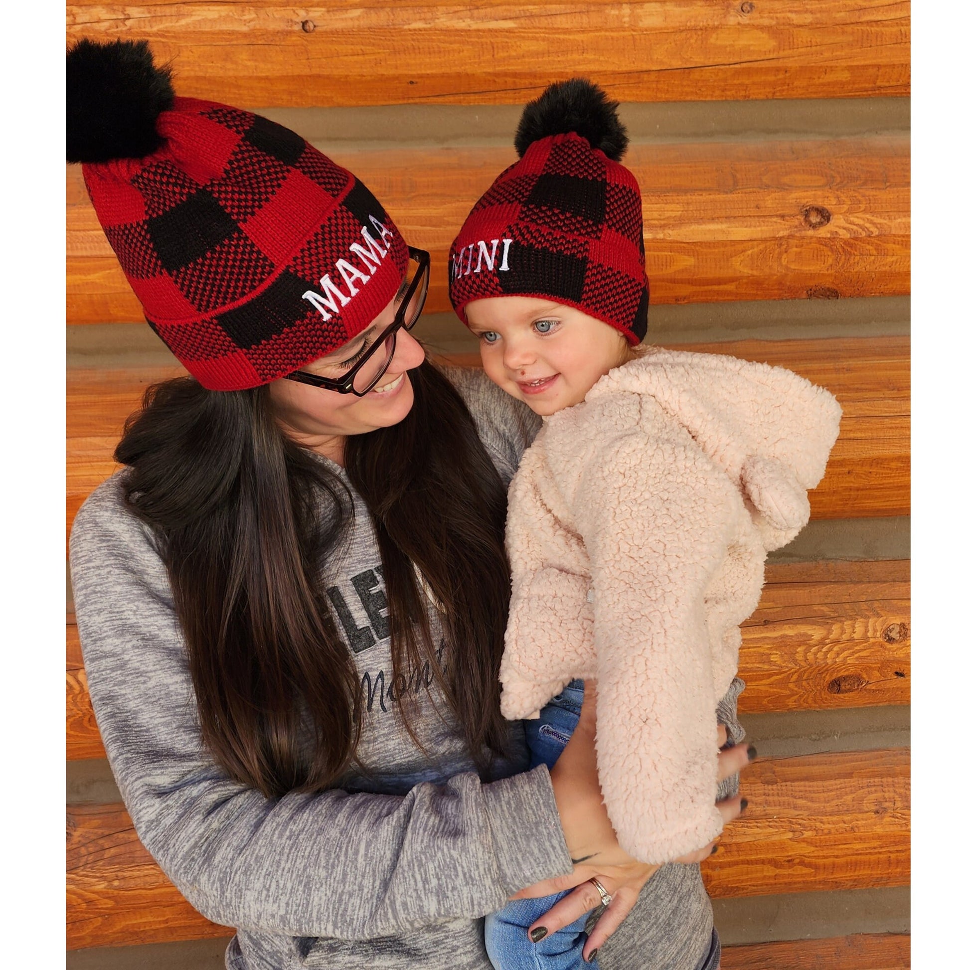 Mama/Dada/Mini Matching Red Buffalo Plaid Beanies | Personalized Embroidery | Unique gift | Mom | Dad | Son | Daughter