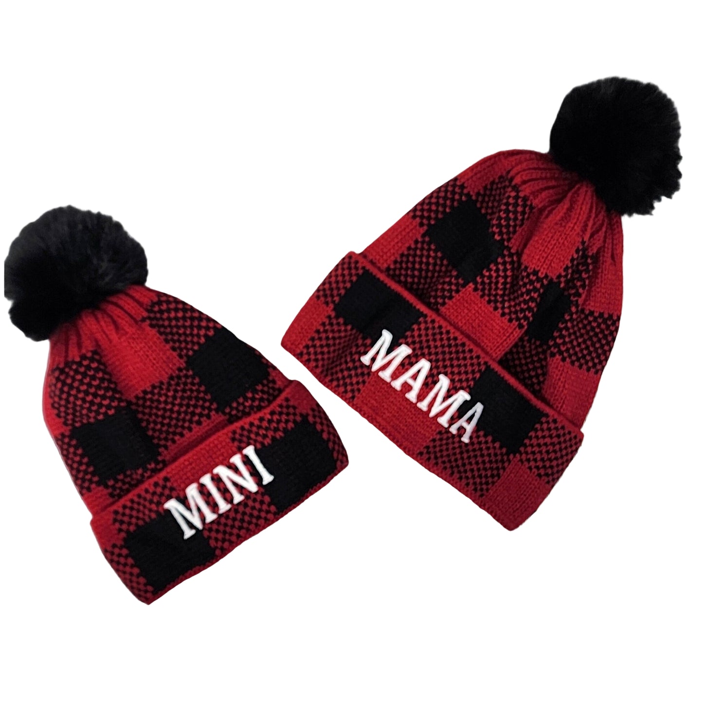 Mama/Dada/Mini Matching Red Buffalo Plaid Beanies | Personalized Embroidery | Unique gift | Mom | Dad | Son | Daughter