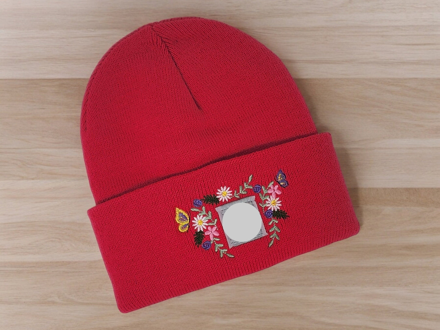 CHILD Size Beanie with Embroidered Flowers and Butterfies Unique Embroidered Child Winter Hat Girl Grade School