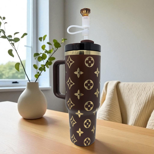 Designer Look Brown and Gold Tumbler