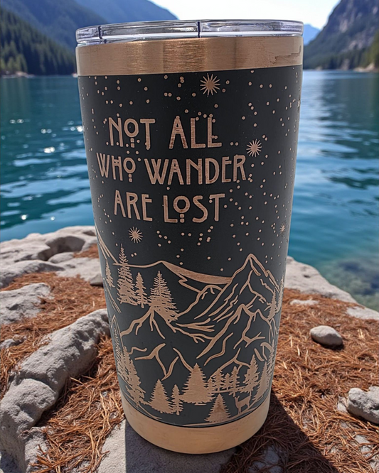 20oz Black & Copper “Not All Who Wander Are Lost” Laser-Engraved Tumbler