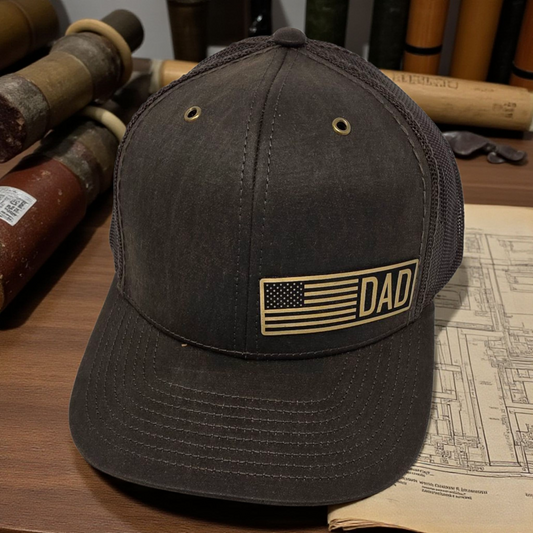 Patriotic Dad Laser Engraved Patch on Richardson 112WF Fremont Trucker Cap