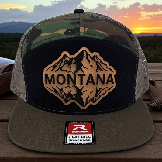 Rugged Richardson Flat Bill Snapback Hat with Laser-Engraved Montana Mountain Reflection