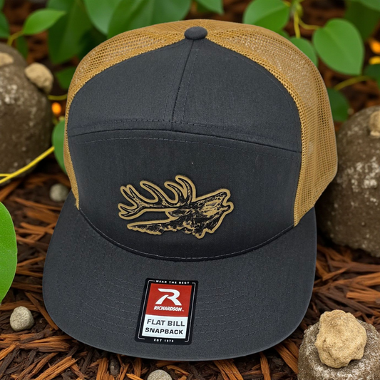Richardson Flat Bill Snapback Hat with Laser-Engraved Bugling Elk Patch