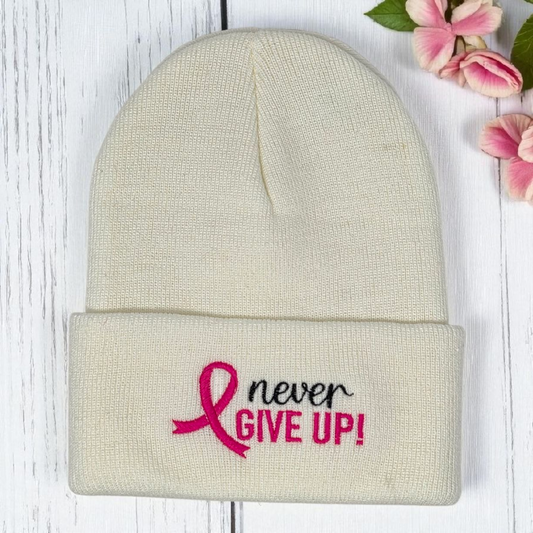 Breast Cancer Awareness Never Give Up Beanie
