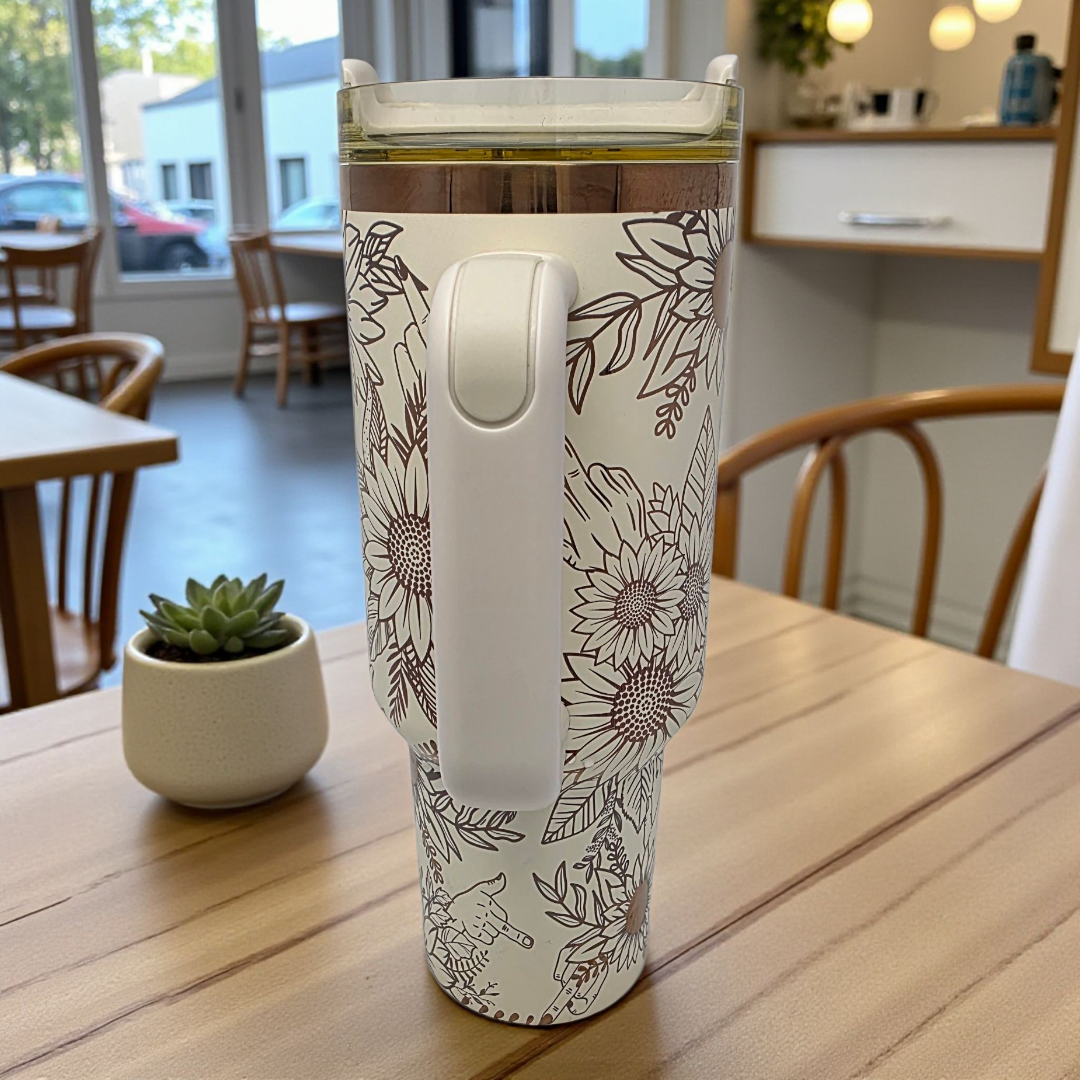 🌻 40oz Cream & Copper Sunflower Attitude Middle Finger Tumbler