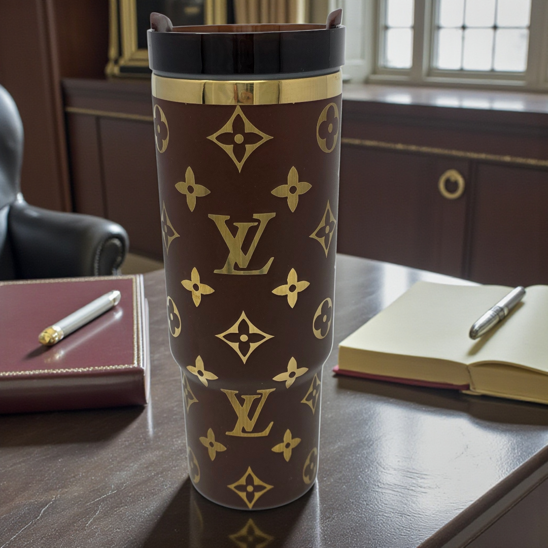 30 or 40 oz Designer Look Brown and Gold Tumbler