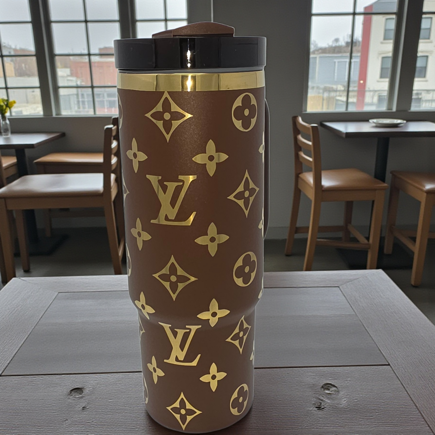 30 or 40 oz Designer Look Brown and Gold Tumbler